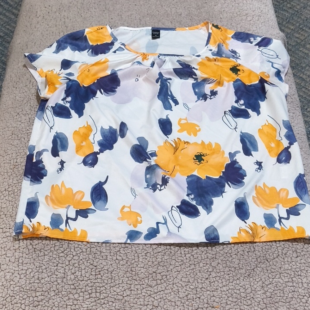 Floral Women's Top in Blue and Yellow